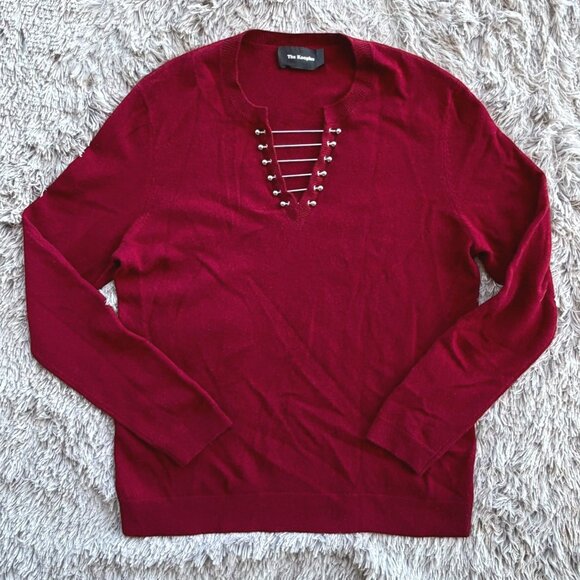 The Kooples Cashmere and Wool V-Neck Sweater 3 M/L Bar Hardware Goth Punk M L - Picture 3 of 13